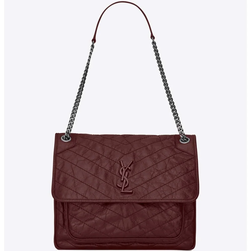 Saint Laurent YSL Niki Large in Vintage Leather for Women in Maroon Saint Laurent YSL Niki Large in Vintage Leather for Women in Maroon