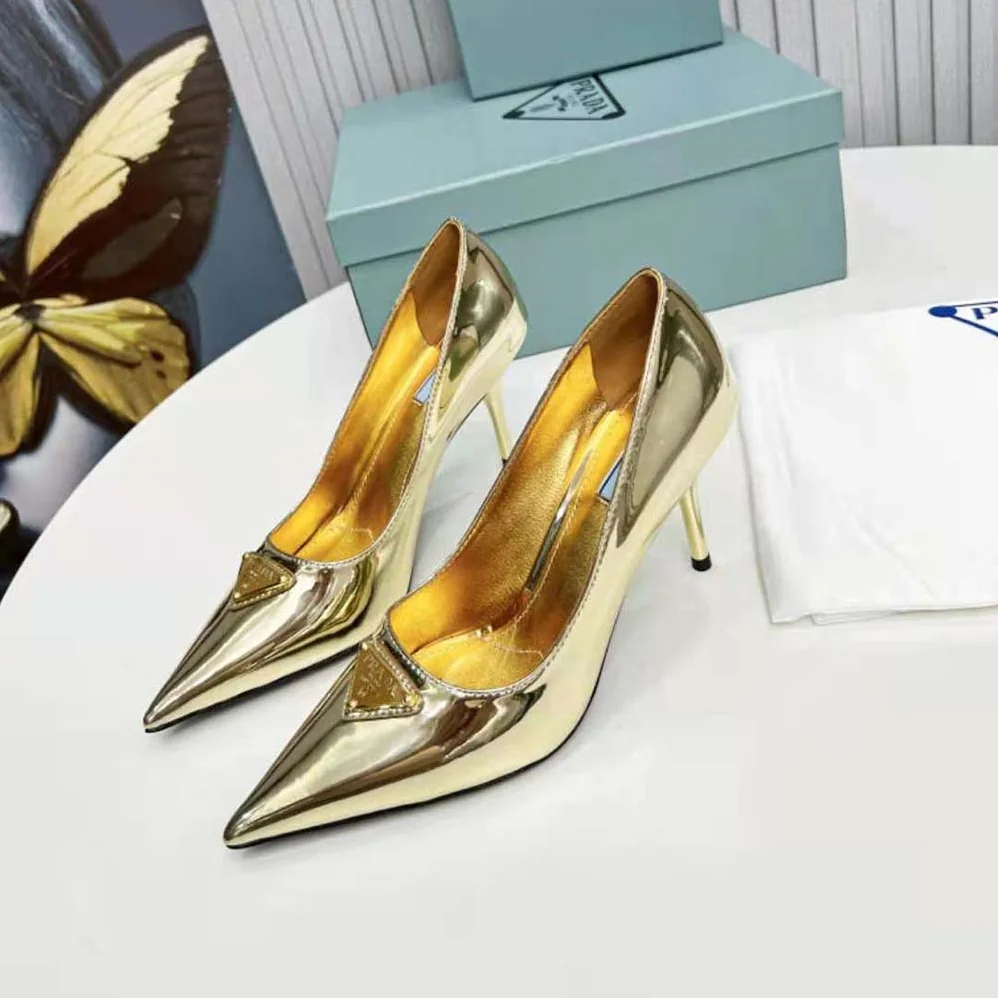 Prada Metallic Leather Pumps for Women in Gold