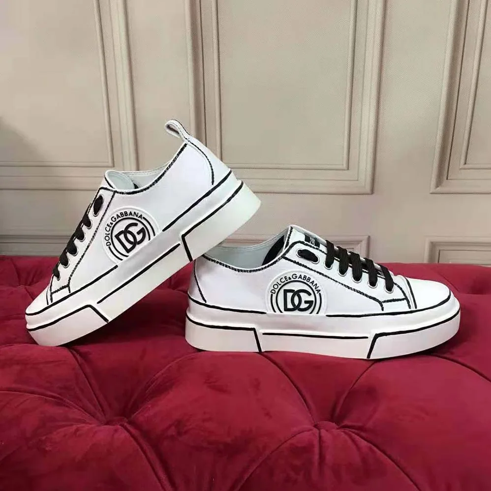 Dolce Gabbana D&G Hand-painted Canvas Portofino Light Sneakers for Women in White Dolce Gabbana D&G Hand-painted Canvas Portofino Light Sneakers for Women in White