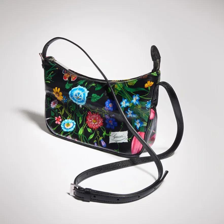 Gucci Lady Lunetta Small Shoulder Bag / Black/ Multicolor Gucci Flora Coated Canvas Palladium Hardware