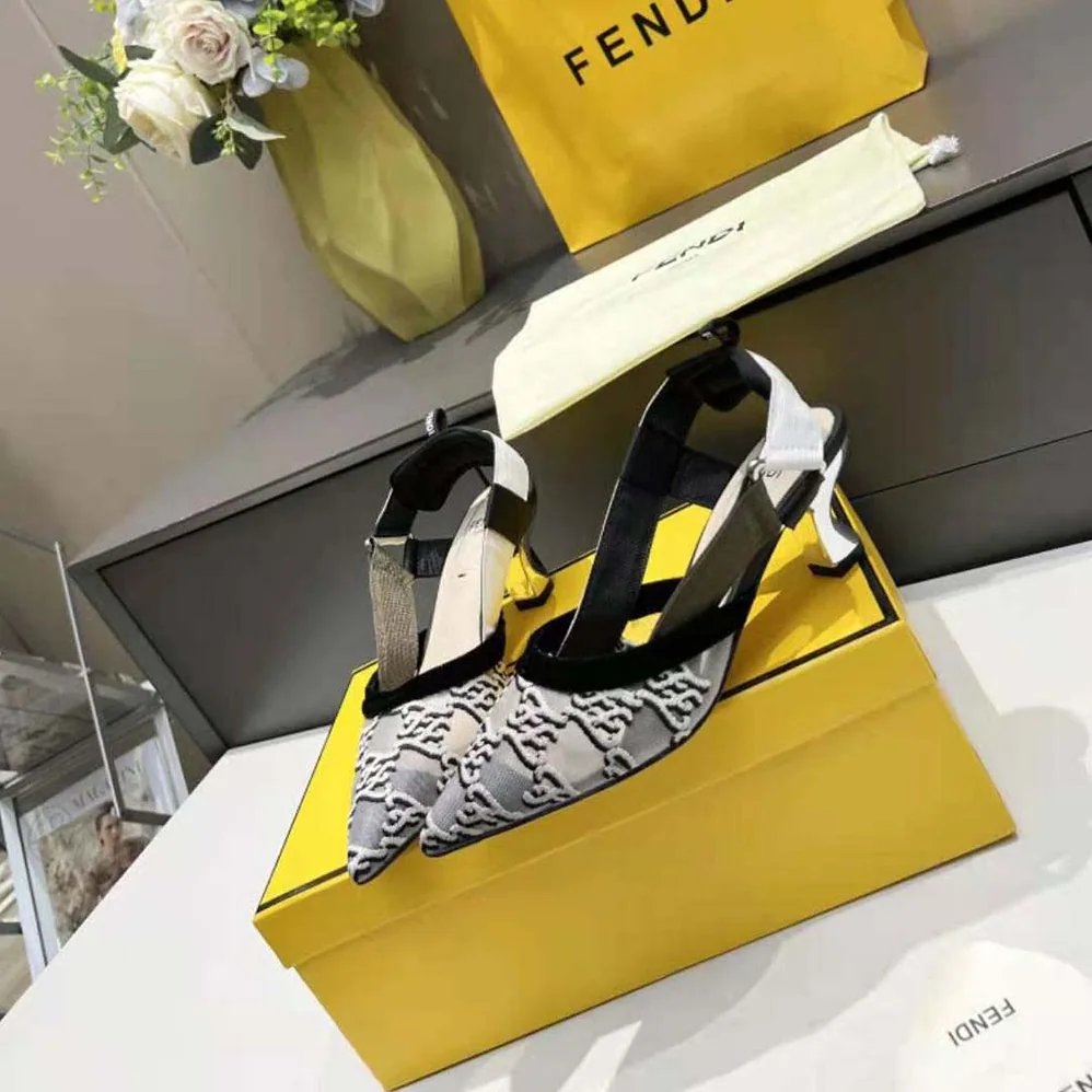 Fendi Colibri Gray Mesh and Embroidery High for Women in Heeled Slingbacks Fendi Colibri Gray Mesh and Embroidery High for Women in Heeled Slingbacks