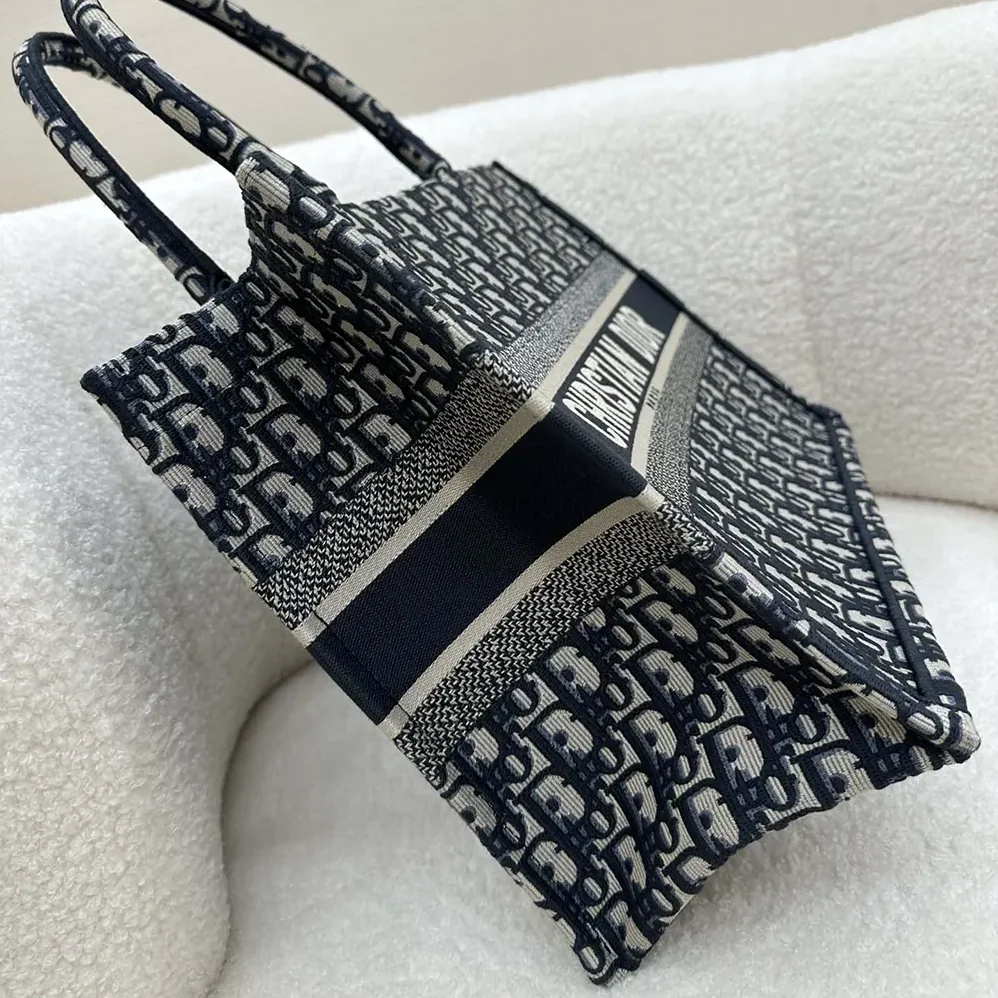 Dior Medium Dior Book Tote Ecru and Blue Dior Oblique Embroidery for Women