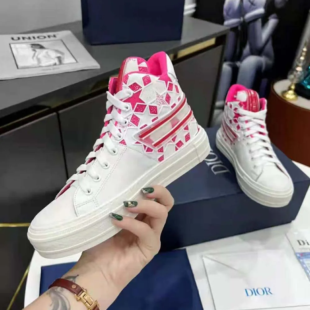 Dior Walk N Dior Star Sneaker Bright Pink and White Calfskin and Technical Fabric for Unisex