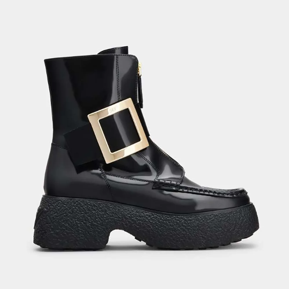 Roger Vivier Viv Rangers Platform Metal Buckle Boots in Leather for Women