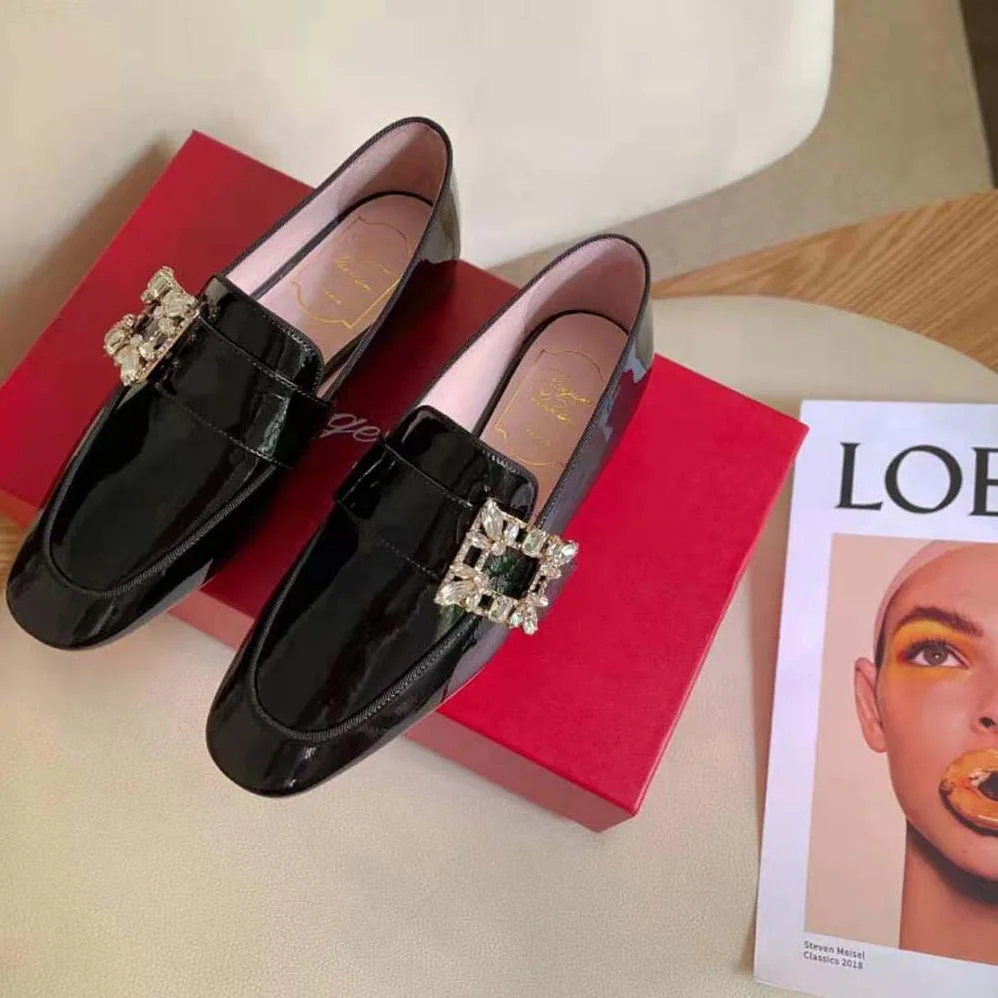 Roger Vivier Mini Broche Vivier Buckle Loafers in Patent Leather for Women in Black Roger Vivier Mini Broche Vivier Buckle Loafers in Patent Leather for Women in Black