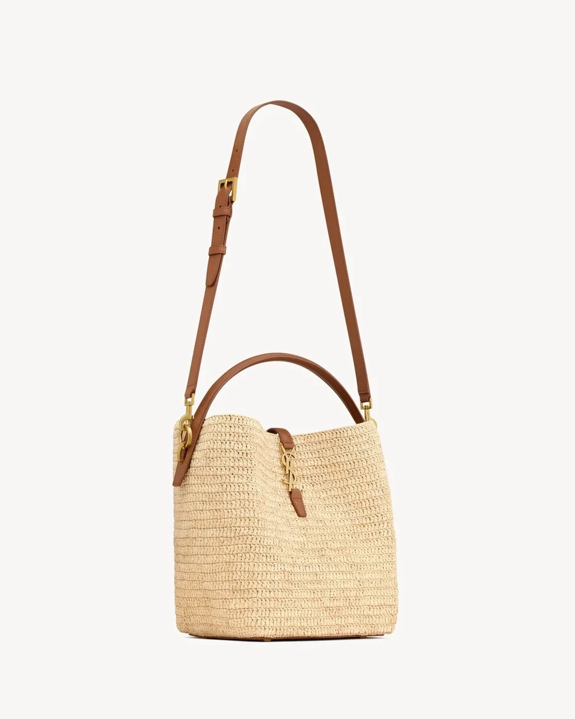 Saint Laurent Le Woven Raffia And Vegetable-Tanned Beige 9.8 Inches/ Saint Laurent Le Woven Raffia And Vegetable-Tanned Beige 9.8 Inches/