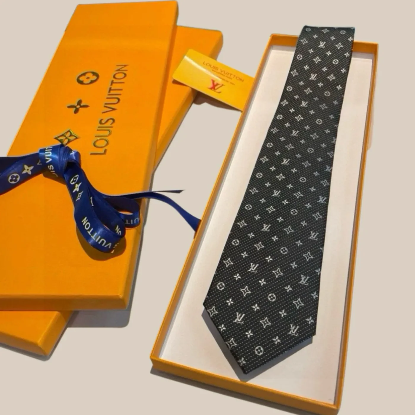 Louis Vuitton Monogram Silk Tie Dark Charcoal Grey