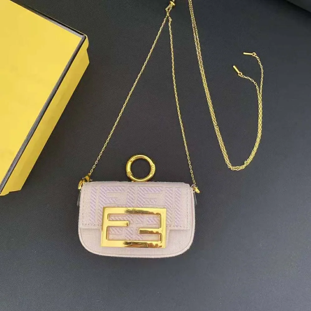 Fendi Nano Baguette Charm Pink Canvas Charm with FF Embroidery for Women Fendi Nano Baguette Charm Pink Canvas Charm with FF Embroidery for Women