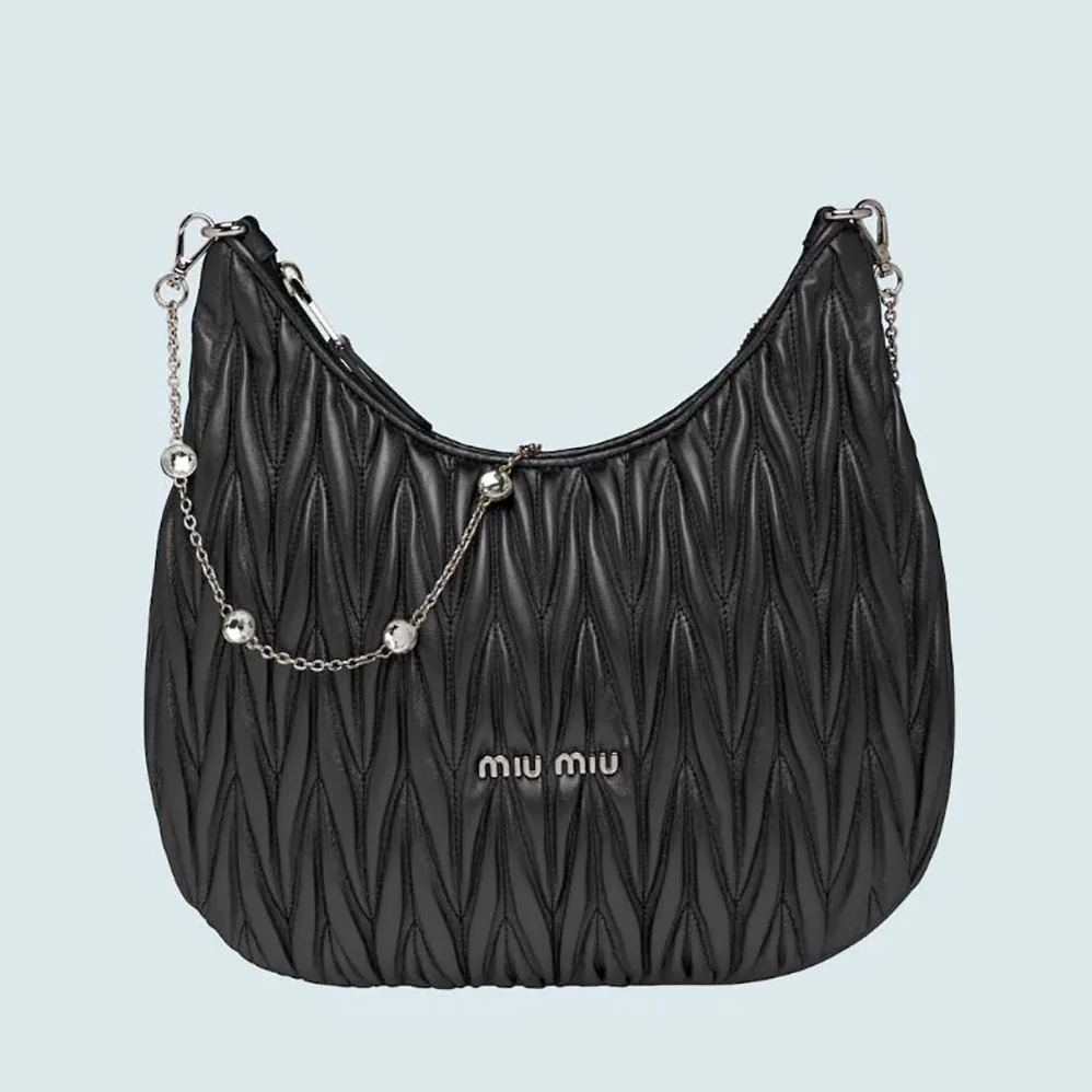 Miu Miu Large Matelasse Nappa Leather Shoulder Bag for Women in Black Miu Miu Large Matelasse Nappa Leather Shoulder Bag for Women in Black