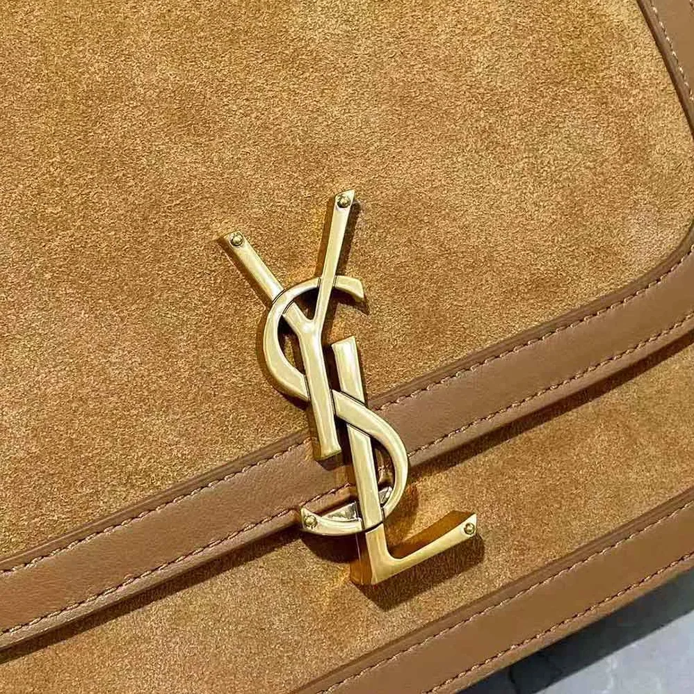 Saint Laurent YSL Solferino Medium Soft Satchel in Bsuede and Smooth Leather for Women in Brown