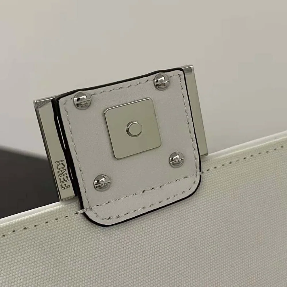 Fendi Baguette Mini White and Black Canvas Bag with FF Embroidery for Women Fendi Baguette Mini White and Black Canvas Bag with FF Embroidery for Women