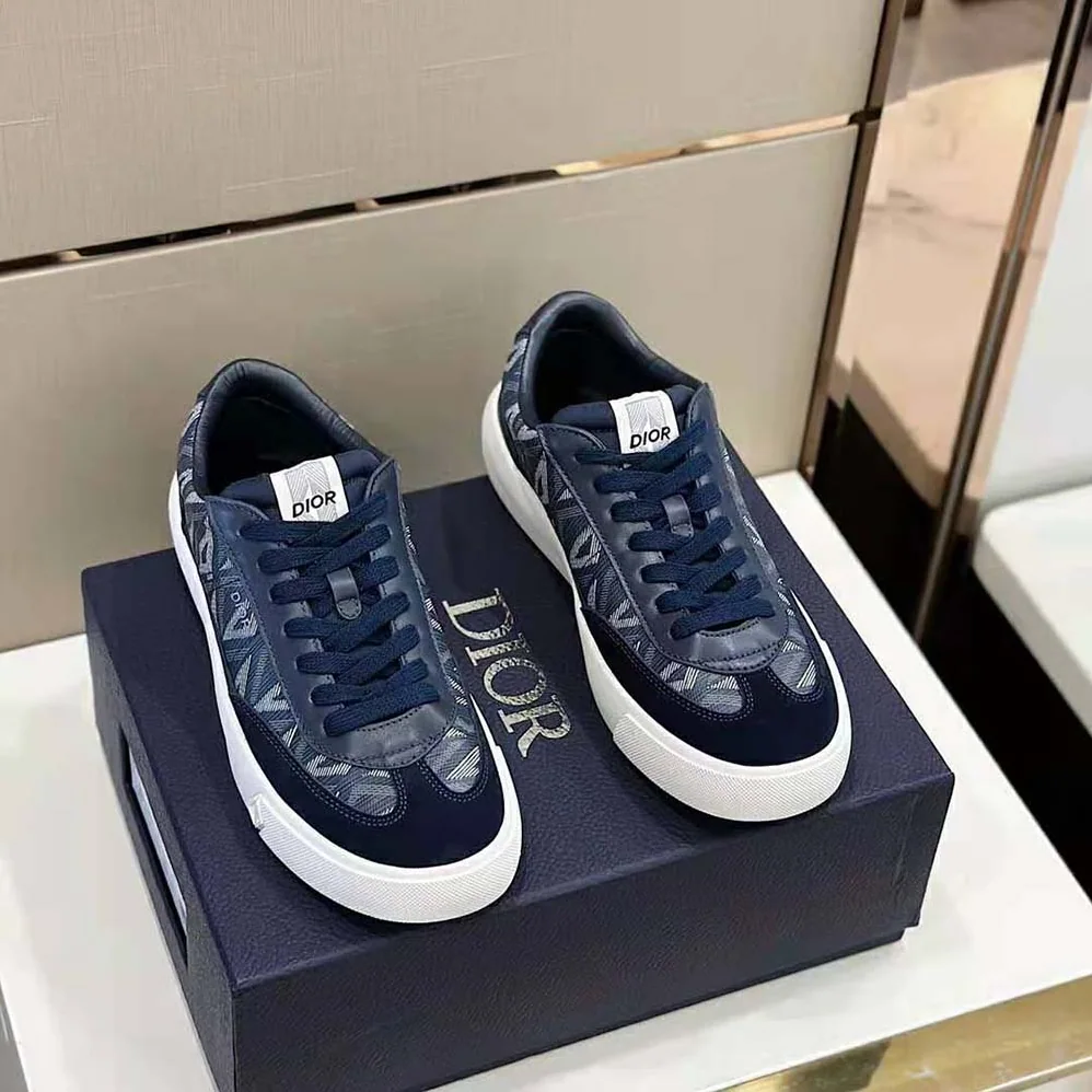 Dior B101 Sneaker Navy Blue CD Diamond Canvas Smooth Calfskin and Nubuck for Men