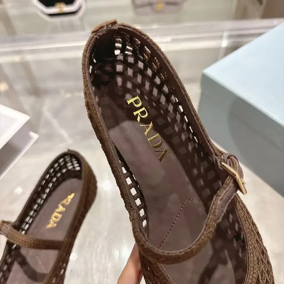 Prada Crochet Ballerinas for Women in Cocoa Brown Prada Crochet Ballerinas for Women in Cocoa Brown