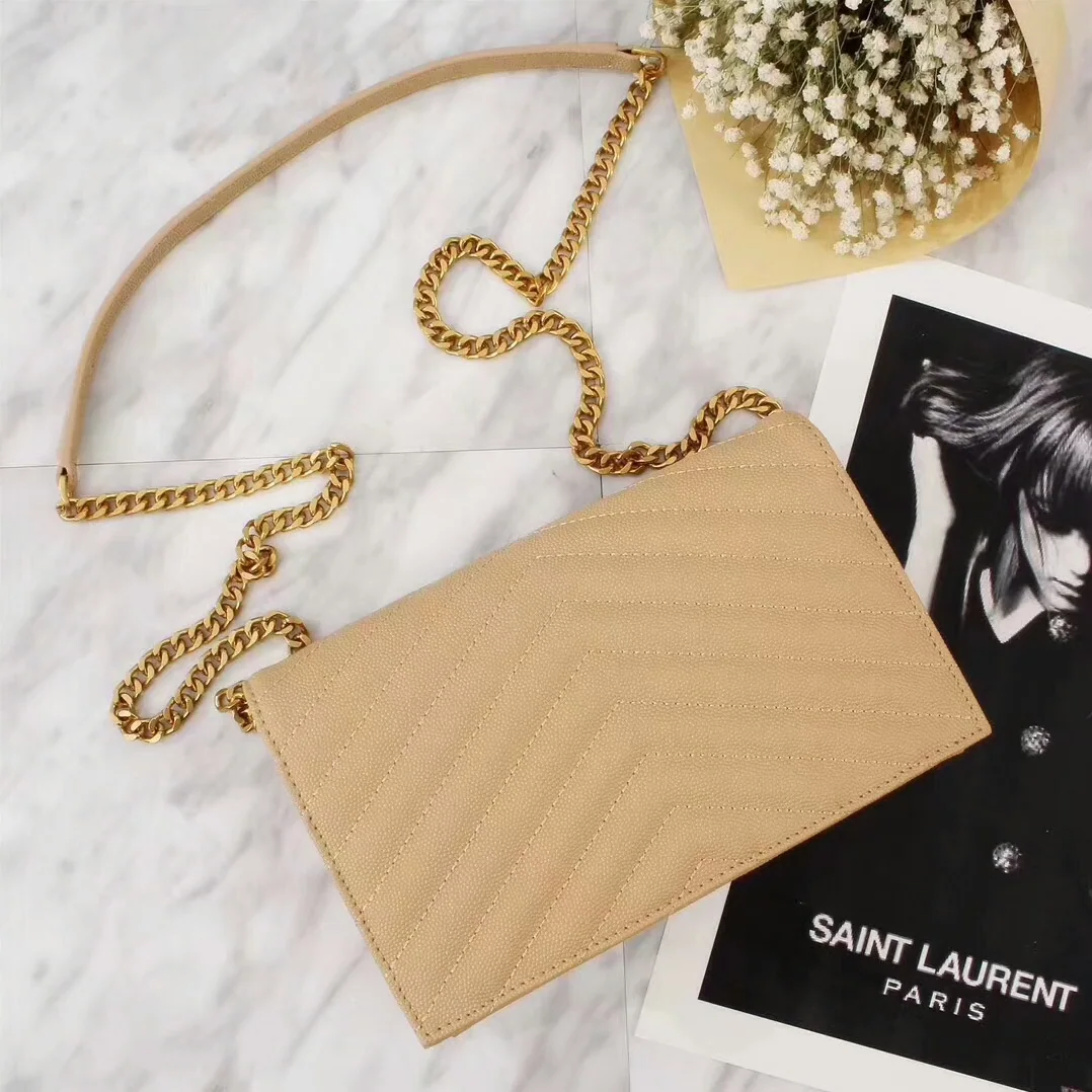 Saint Laurent YSL Medium Monogram Envelope Chain Wallet Gold Hardware in Sandy Saint Laurent YSL Medium Monogram Envelope Chain Wallet Gold Hardware in Sandy
