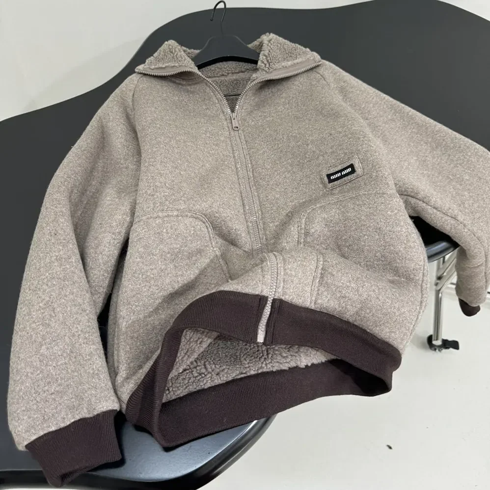 Miu Miu Cotton Fleece Zipper Blouson Jacket for Women Miu Miu Cotton Fleece Zipper Blouson Jacket for Women