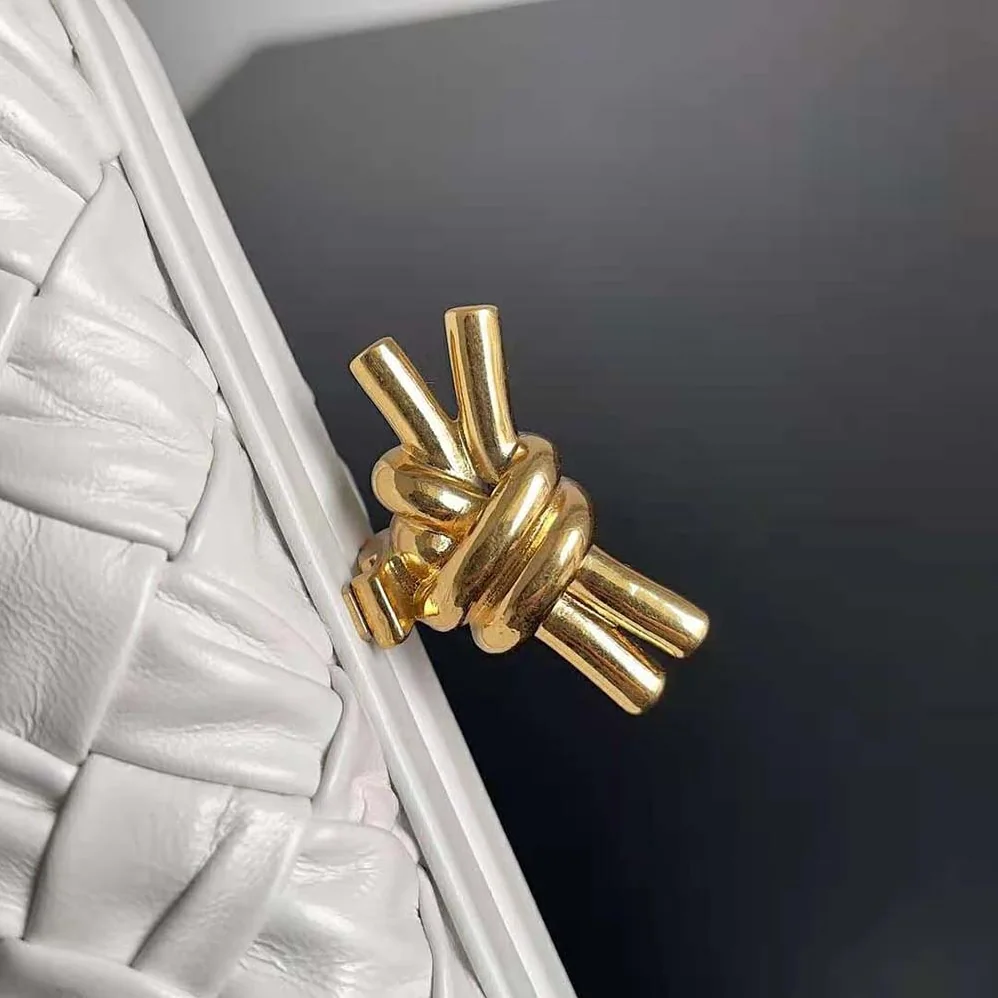 Bottega Veneta Knot Foulard Intreccio Leather Minaudiere for Women in White Bottega Veneta Knot Foulard Intreccio Leather Minaudiere for Women in White