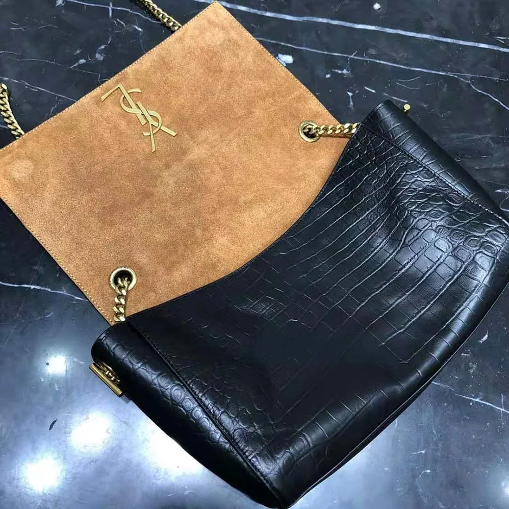 Saint Laurent YSL Kate Medium Reversible Chain Bag in Suede and Crocodile for Women in Embossed Leather Saint Laurent YSL Kate Medium Reversible Chain Bag in Suede and Crocodile for Women in Embossed Leather