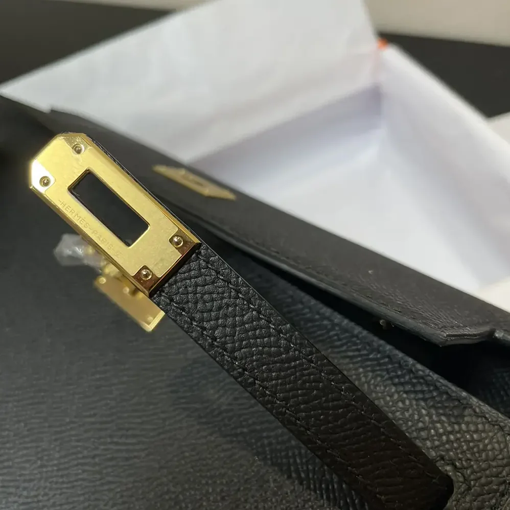 Hermes Kelly To Go in Epsom Leather for Women in Black/Gold Hermes Kelly To Go in Epsom Leather for Women in Black/Gold