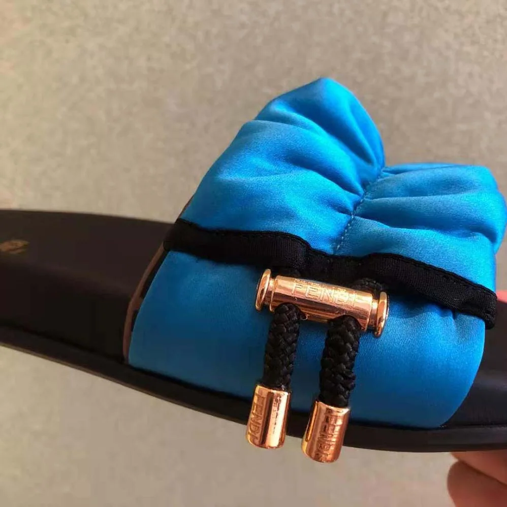 Fendi Vertigo Light Blue Satin Slides for Women