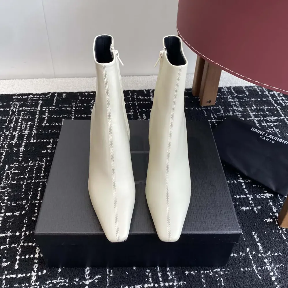 Saint Laurent YSL Jill Booties In Smooth Leather for Women in White