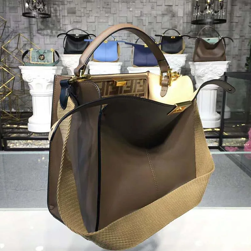Fendi Peekaboo X-Lite Regular Leather Bag for Women in Brown
