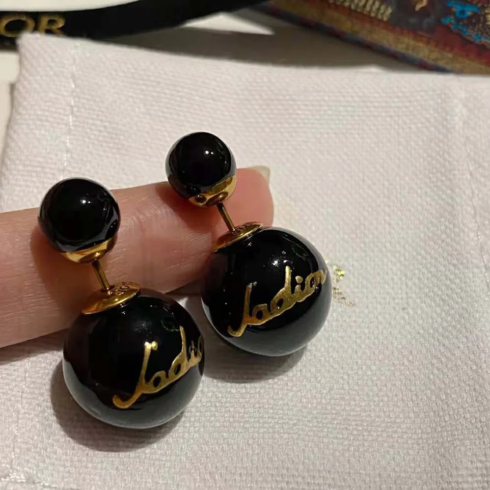 Dior Tribales Earrings Antique Gold-Finish Metal and Black Lacquer Pearls for Women Dior Tribales Earrings Antique Gold-Finish Metal and Black Lacquer Pearls for Women