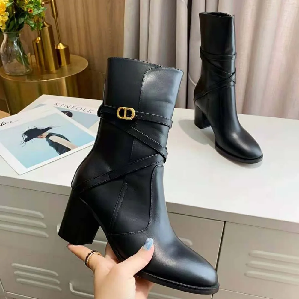 Dior Dior Empreinte Heeled Ankle Boot Black Soft Calfskin in 7cm Heel for Women