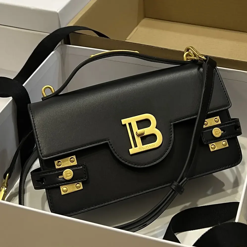 Balmain Smooth Leather B-Buzz 24 Bag for Women in Black