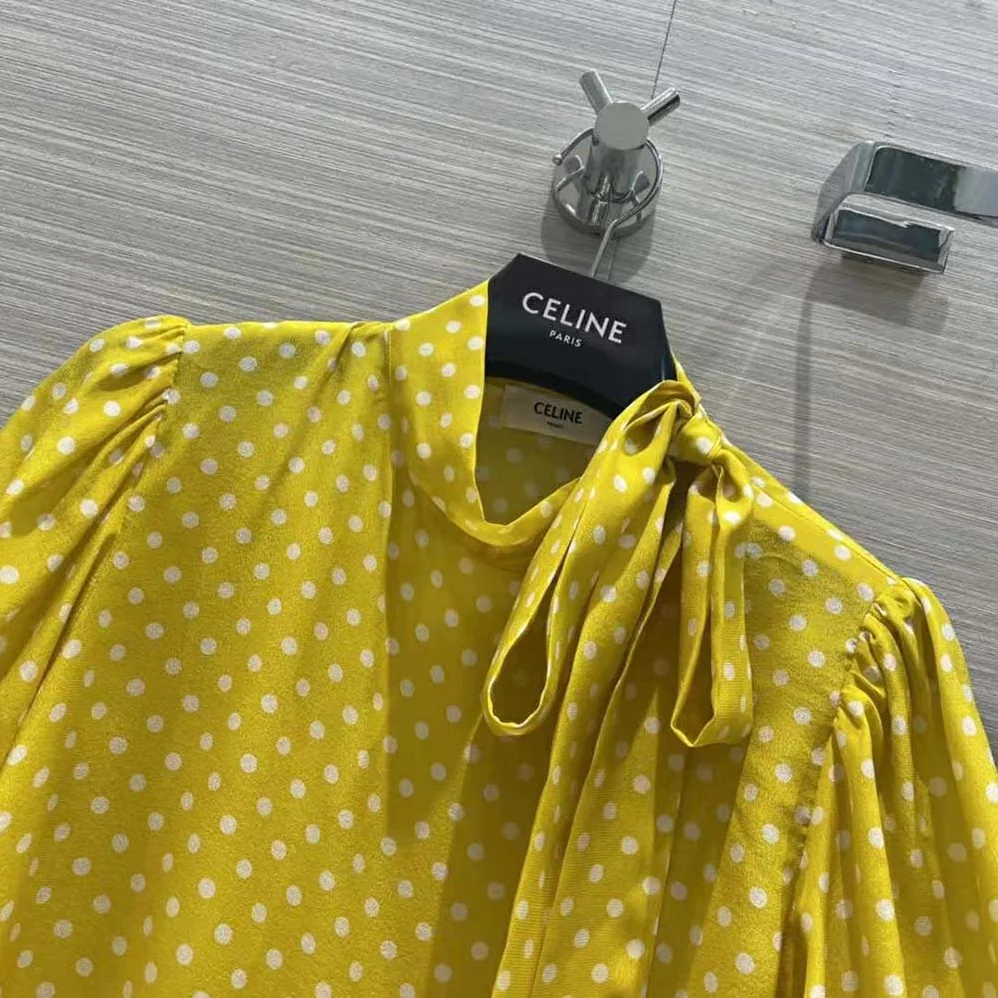 Celine Lavalliere Blouse in Crepe De Chine for Women in Yellow Celine Lavalliere Blouse in Crepe De Chine for Women in Yellow