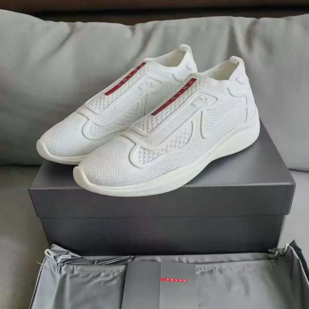 Prada Americas Cup Knit Slip-On for Men in White