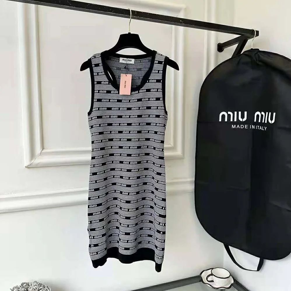 Miu Miu Viscose Mini for Women in Dress with Jacquard Logo