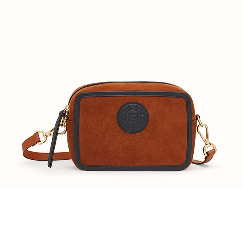 Fendi Mini Camera Case Natural-Color Suede Bag for Women in Brown Fendi Mini Camera Case Natural-Color Suede Bag for Women in Brown