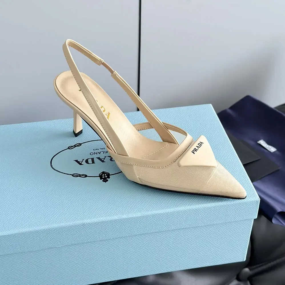 Prada Mesh Fabric Slingback Pumps for Women in Beige Prada Mesh Fabric Slingback Pumps for Women in Beige