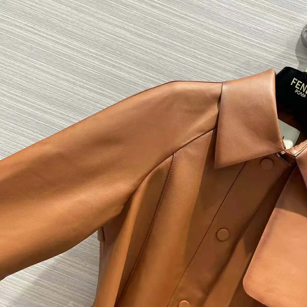Fendi Shaded for Women in Effect Tan Leather Jacket Fendi Shaded for Women in Effect Tan Leather Jacket