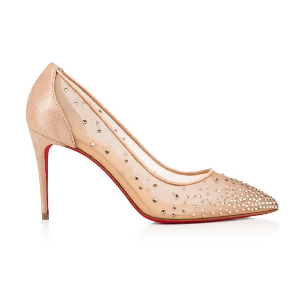 Christian Louboutin Follies Strass 85 mm Pumps Mesh and Suede for Women in Beige