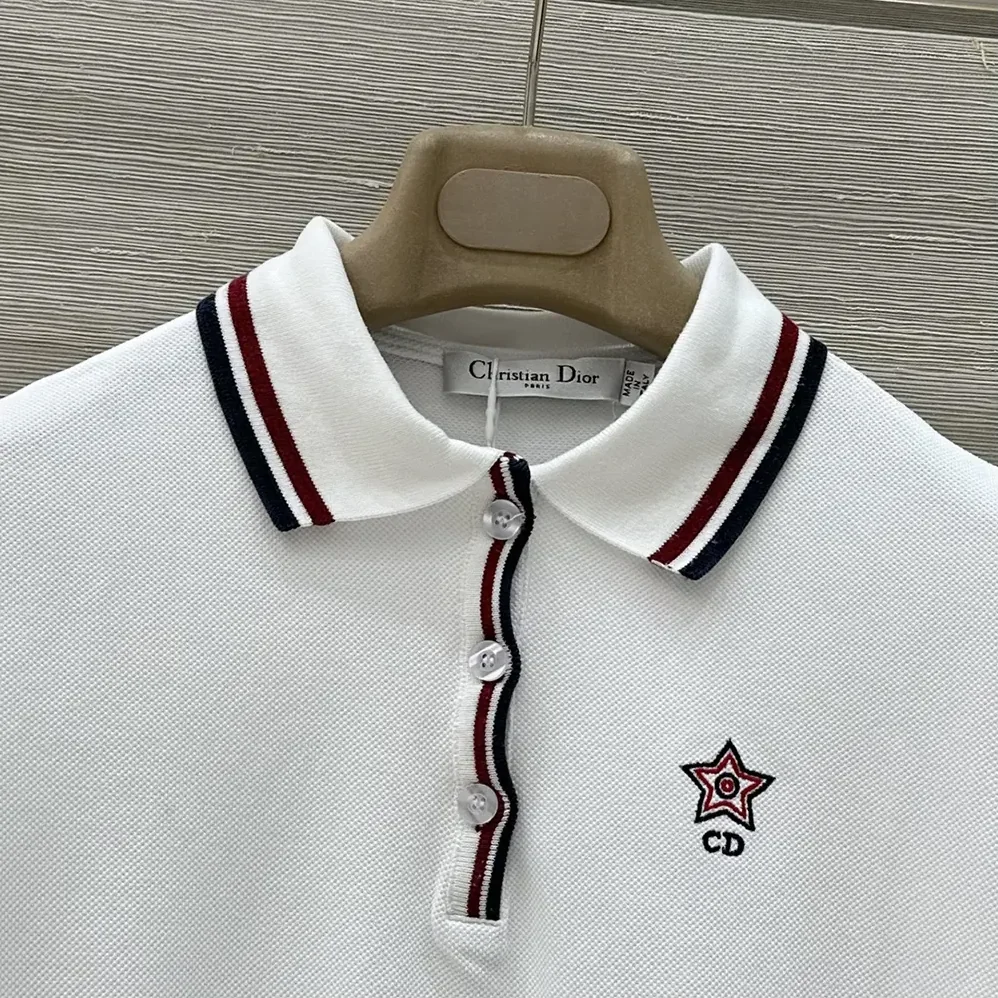 Dior Vibe Polo Shirt White Cotton-Blend Jersey with Three for Women in Tone Signature Dior Vibe Polo Shirt White Cotton-Blend Jersey with Three for Women in Tone Signature