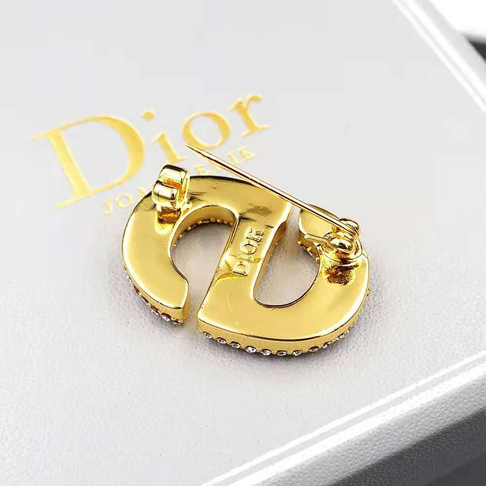 Dior CD Navy Brooch Gold-Finish Metal and White Crystals for Women Dior CD Navy Brooch Gold-Finish Metal and White Crystals for Women