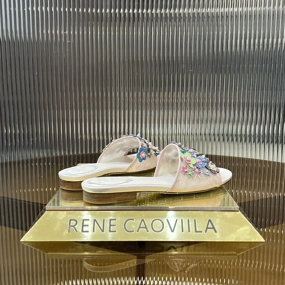 Rene Caovilla Roxanne Nude Slider Sandal 10 for Women Rene Caovilla Roxanne Nude Slider Sandal 10 for Women