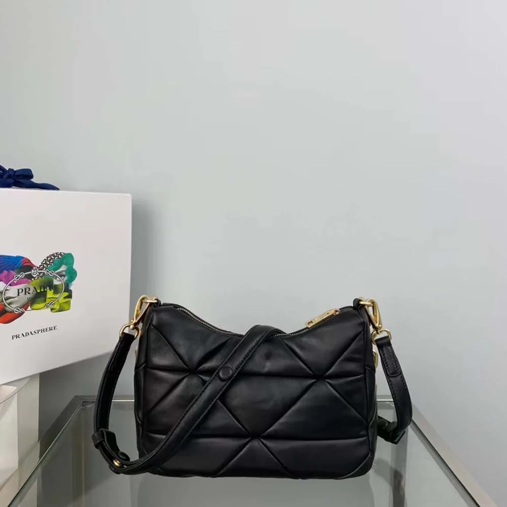 Prada System Nappa Leather Patchwork Bag for Women in Black Prada System Nappa Leather Patchwork Bag for Women in Black