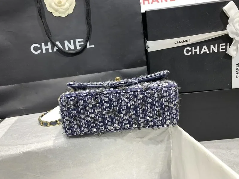 Chanel Tweed Flap Bag Mini Crossbody in Dark Blue Gold Hardware Chanel Tweed Flap Bag Mini Crossbody in Dark Blue Gold Hardware