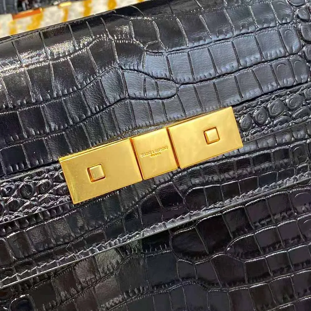 Saint Laurent YSL Manhattan Shoulder Bag in Crocodile for Women in Embossed Shiny Leather