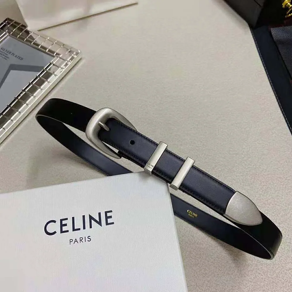 Celine Medium Western Belt in Smooth Calfskin for Women in Silver