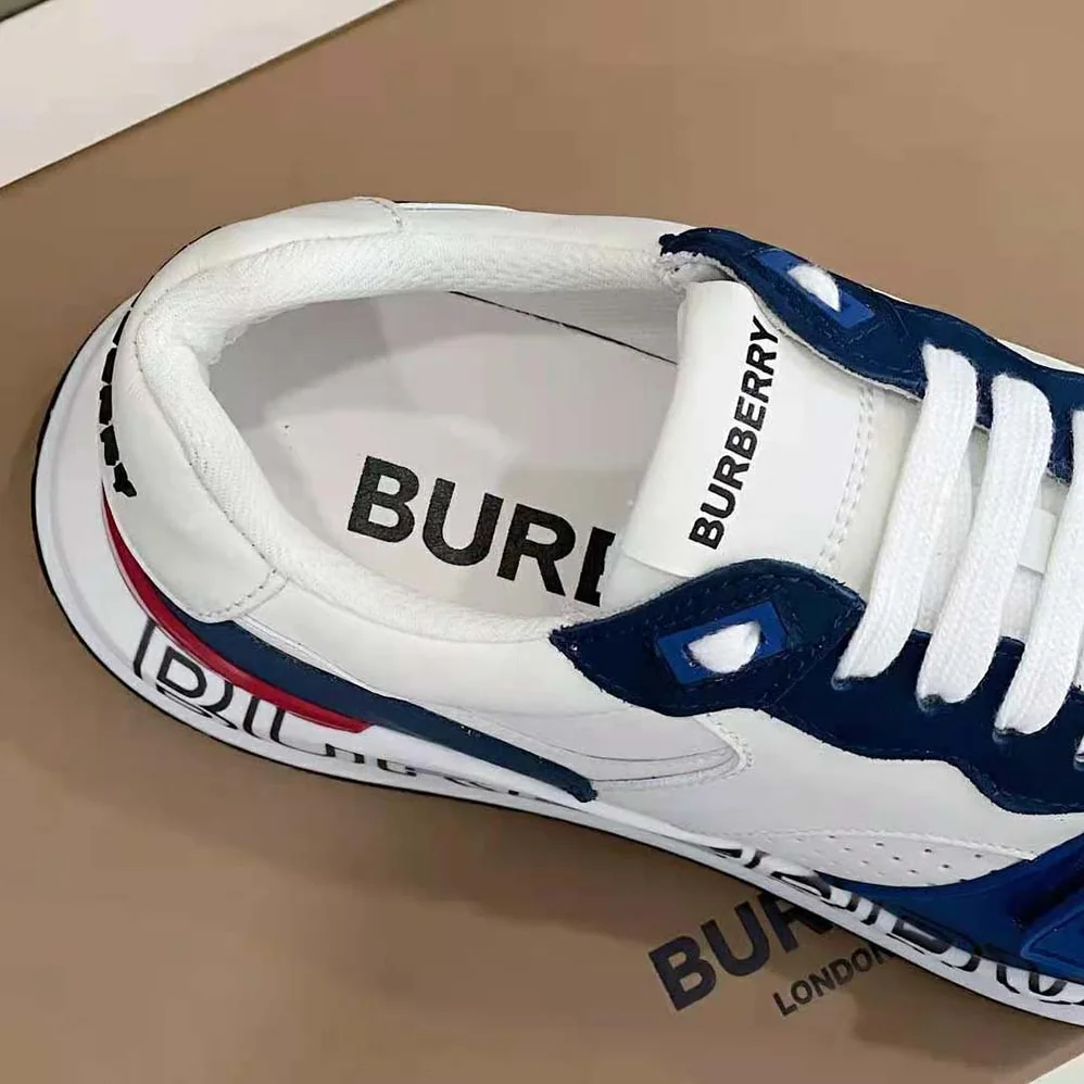 Burberry Logo Print Leather Sneakers for Men in Blue Burberry Logo Print Leather Sneakers for Men in Blue