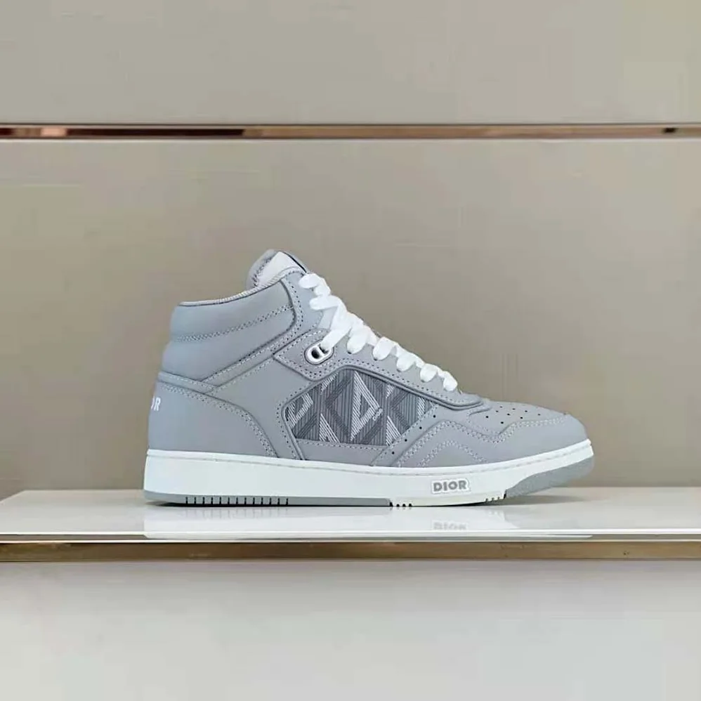 Dior B27 High-Top Sneaker Dior Gray Smooth Calfskin and CD Diamond Canvas for Men