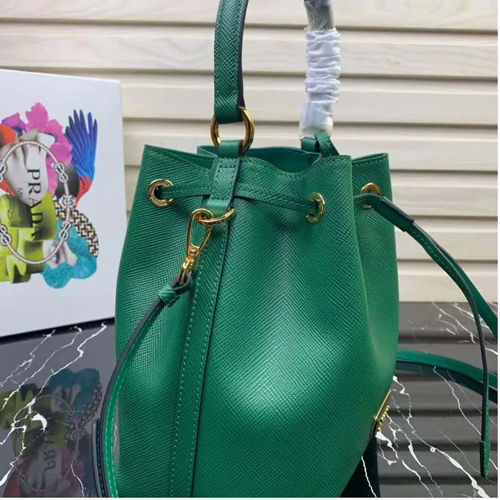 Prada Saffiano Leather Bucket Bag for Women in Green Prada Saffiano Leather Bucket Bag for Women in Green