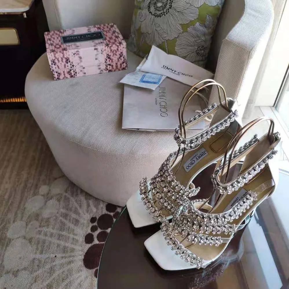 Jimmy Choo Josefine 100 Latte Nappa Sandals with Crystal Embellishment for Women Jimmy Choo Josefine 100 Latte Nappa Sandals with Crystal Embellishment for Women