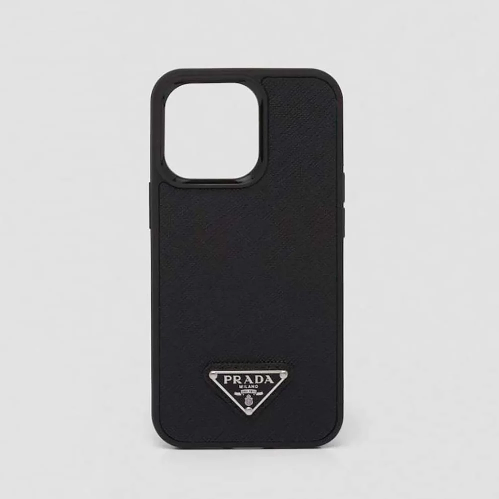 Prada Saffiano Leather Apple iPhone Cover for Women in Black