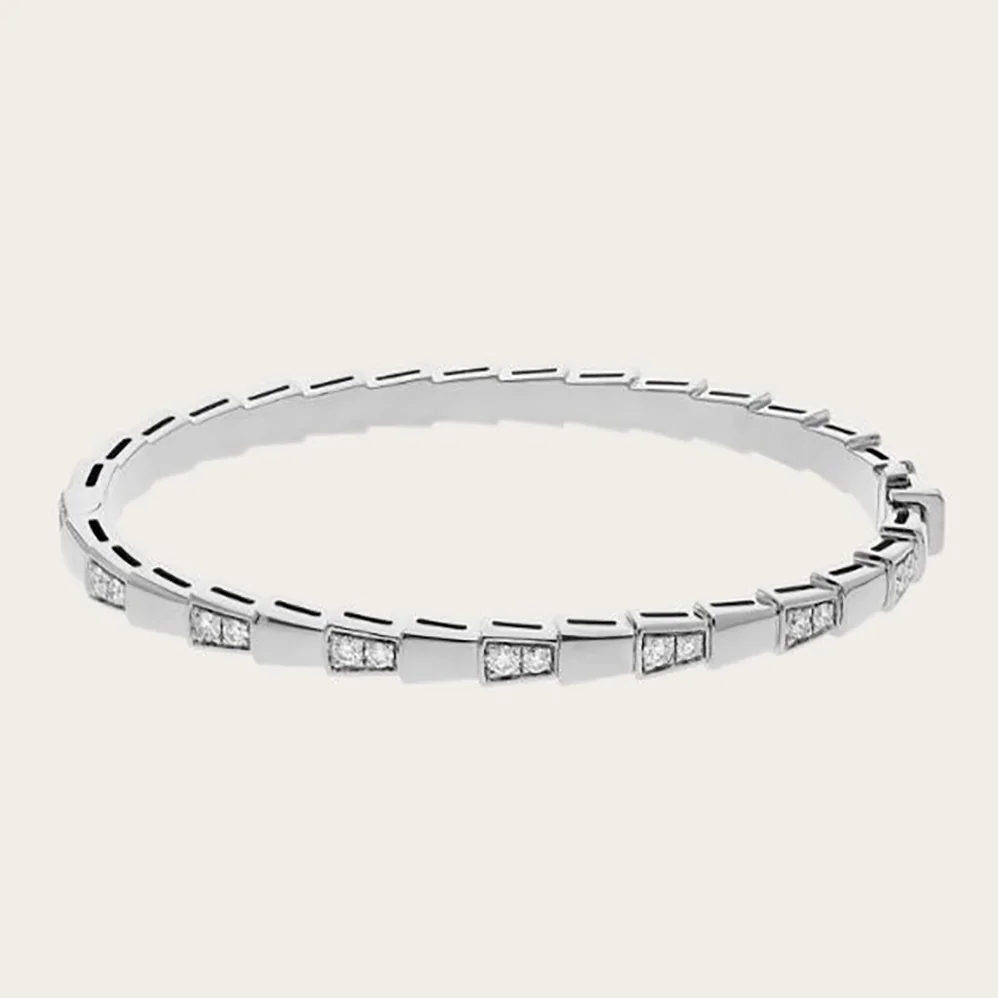 Bvlgari Serpenti Viper 18 KT White Gold Bracelet Set with Demi Pave Diamonds for Women
