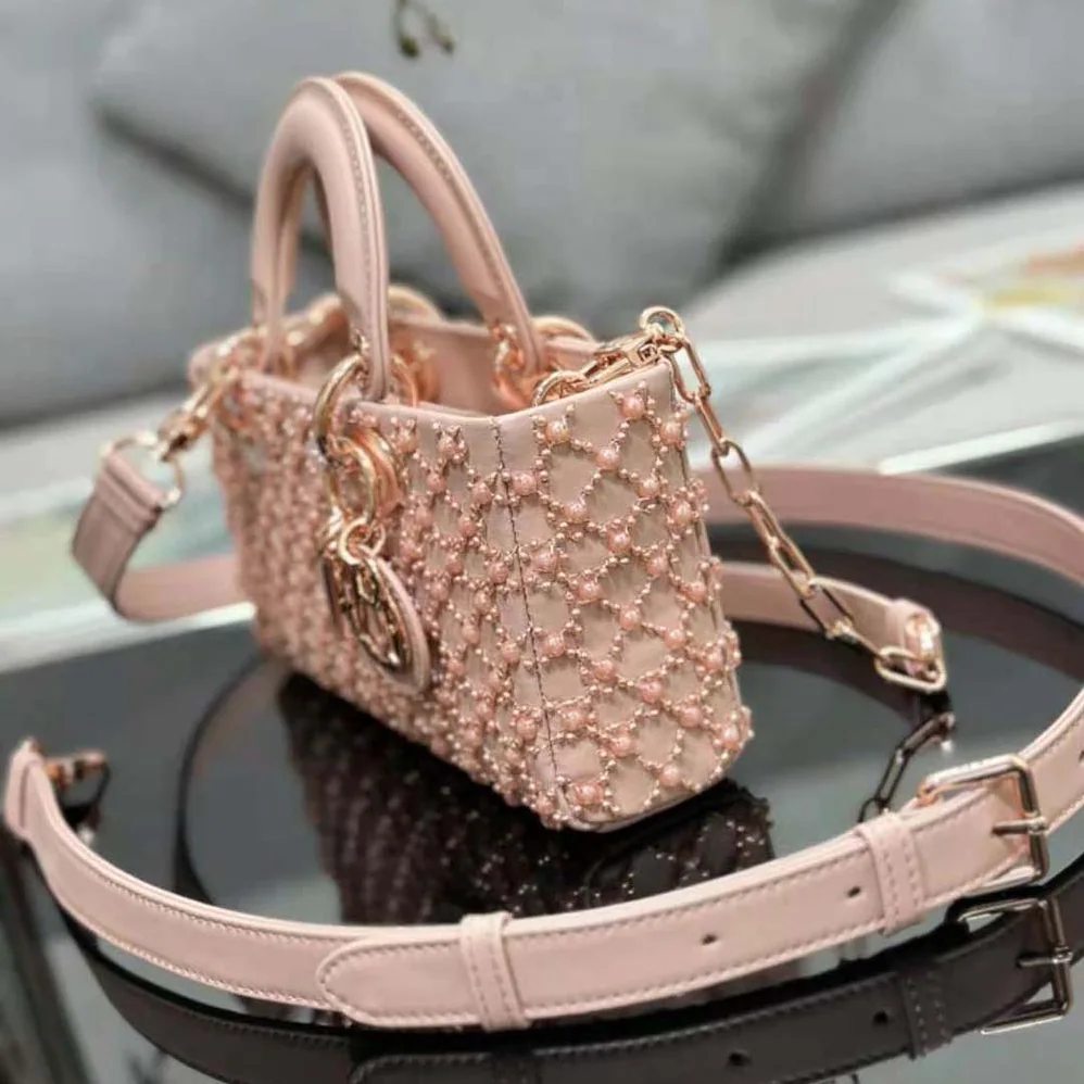 Dior Small Lady D-joy Bag Rose Des Vents Cannage Calfskin Embroidered with Resin Pearls for Women Dior Small Lady D-joy Bag Rose Des Vents Cannage Calfskin Embroidered with Resin Pearls for Women