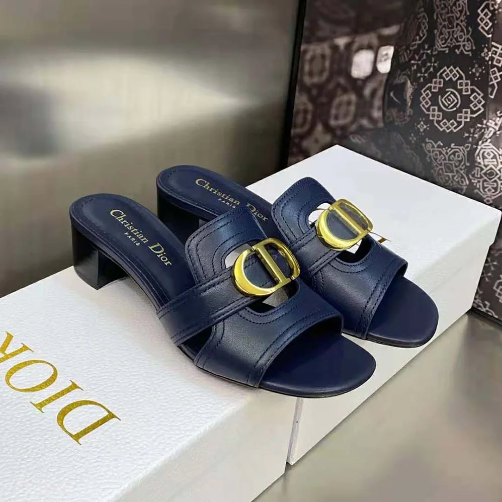 Dior 30 Montaigne Heeled Slide Black Calfskin for Women Dior 30 Montaigne Heeled Slide Black Calfskin for Women